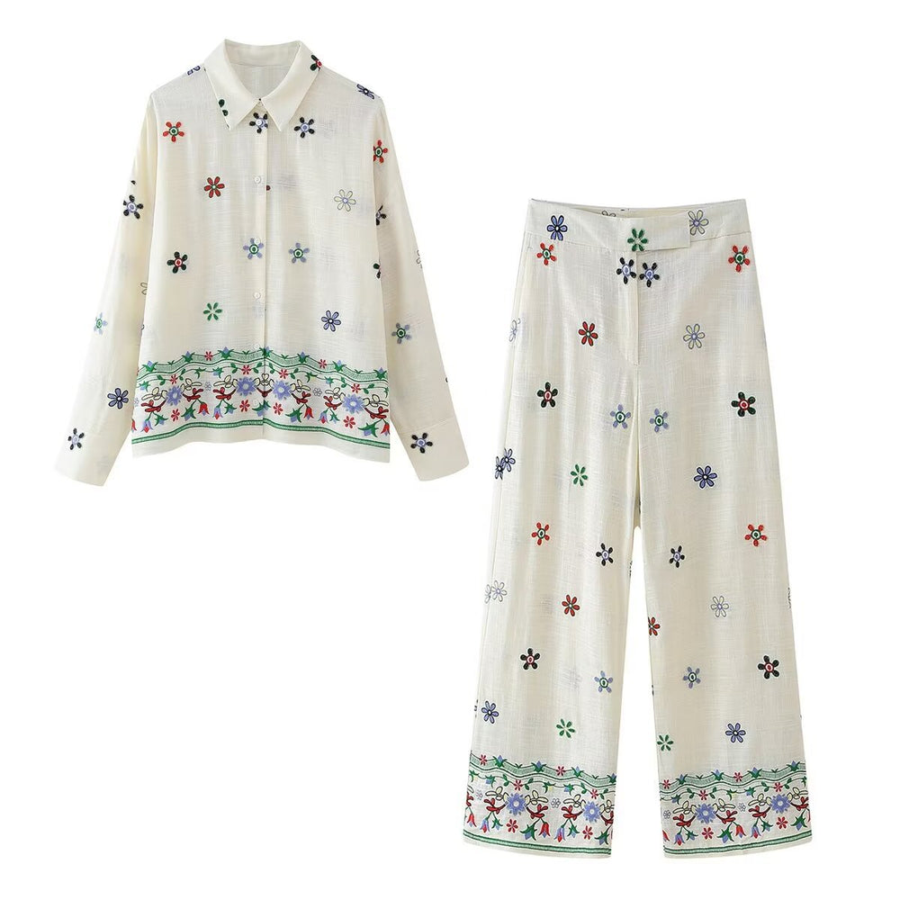 Ensemble FANNY - Chemise Brodée de fleur